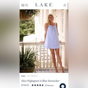 LAKE Alice seersucker nightgown in pink/white stripe